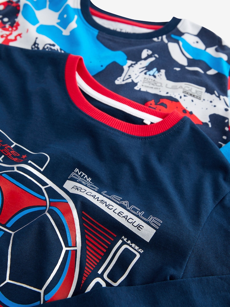 Red/Blue Football 2 Pack Long Leg Pyjamas (3-16yrs) - Image 3 of 3
