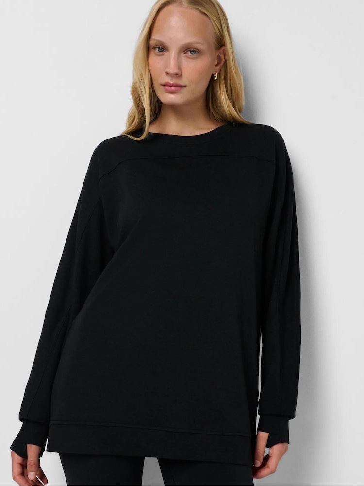 Sweaty Betty Black After Class Yoke Longline Sweatshirt - Image 1 of 6 Sweaty Betty Black After Class Yoke Longline Sweatshirt - Image 1 of 6