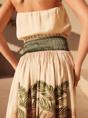 Beige Satin Bandeau Muted Tropical Print Top - Image 2 of 5