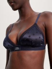 Tommy Hilfiger Blue Logo Lace Satin Bralette - Image 4 of 5