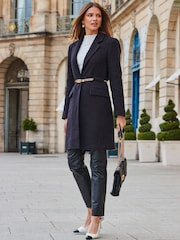 Sosandar Black Boucle Coat With Gold Belt Detail - Image 2 of 5
