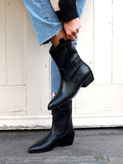 Linzi Black Jolene Low Block Heel Western Style Ankle Boots - Image 1 of 4