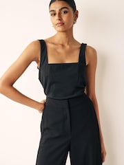 Black Square Neck Sleeveless Top - Image 1 of 6