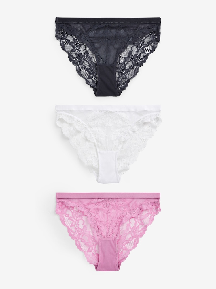 Anthrazit/Rosa/Weiß - Unterhosen aus Spitze, 3er-Pack - Bild 1 von 8 Anthrazit/Rosa/Weiß - Unterhosen aus Spitze, 3er-Pack - Bild 1 von 8