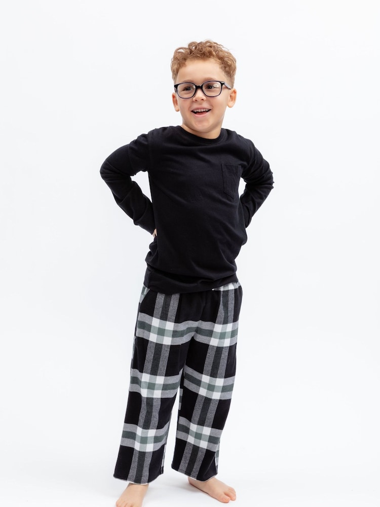 Cyberjammies Black Jersey Top & Check Pyjamas Set - Image 1 of 3 Cyberjammies Black Jersey Top & Check Pyjamas Set - Image 1 of 3