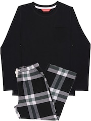 Cyberjammies Black Jersey Top & Check Pyjamas Set - Image 3 of 3