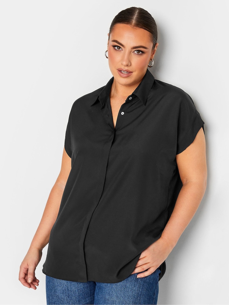 Yours Curve Black Button Through Shirt - Image 1 of 4