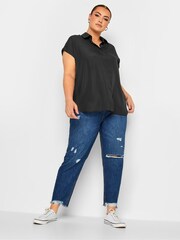 Yours Curve Black Button Through Shirt - Image 2 of 4