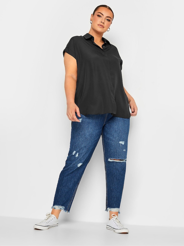 Yours Curve Black Button Through Shirt - Image 2 of 4
