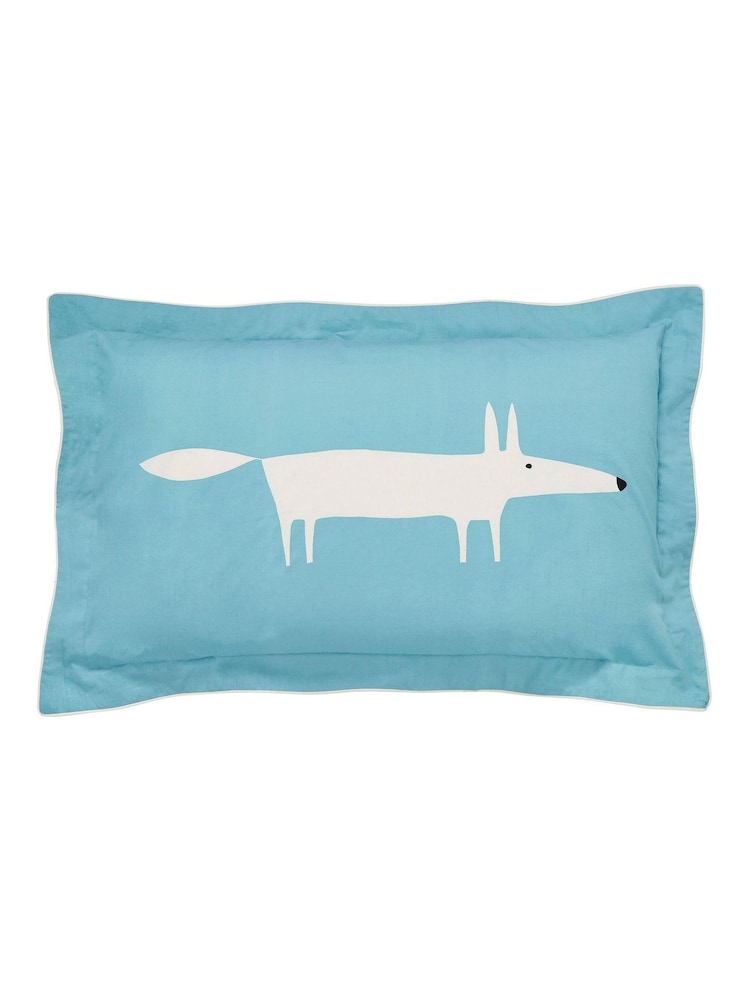 Scion Set of 2 Teal Blue/White Mr Fox 100% Cotton Oxford Pillowcases - Image 2 of 5