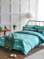 Scion Set of 2 Teal Blue/White Mr Fox 100% Cotton Oxford Pillowcases - Image 4 of 5