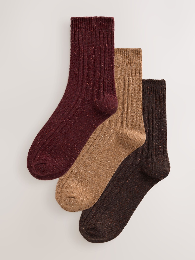 Chocolate Brown Tonal - Chaussettes courtes en laine thermique mélangée à torsades 3 Lot de 0 - Image 1 sur 6