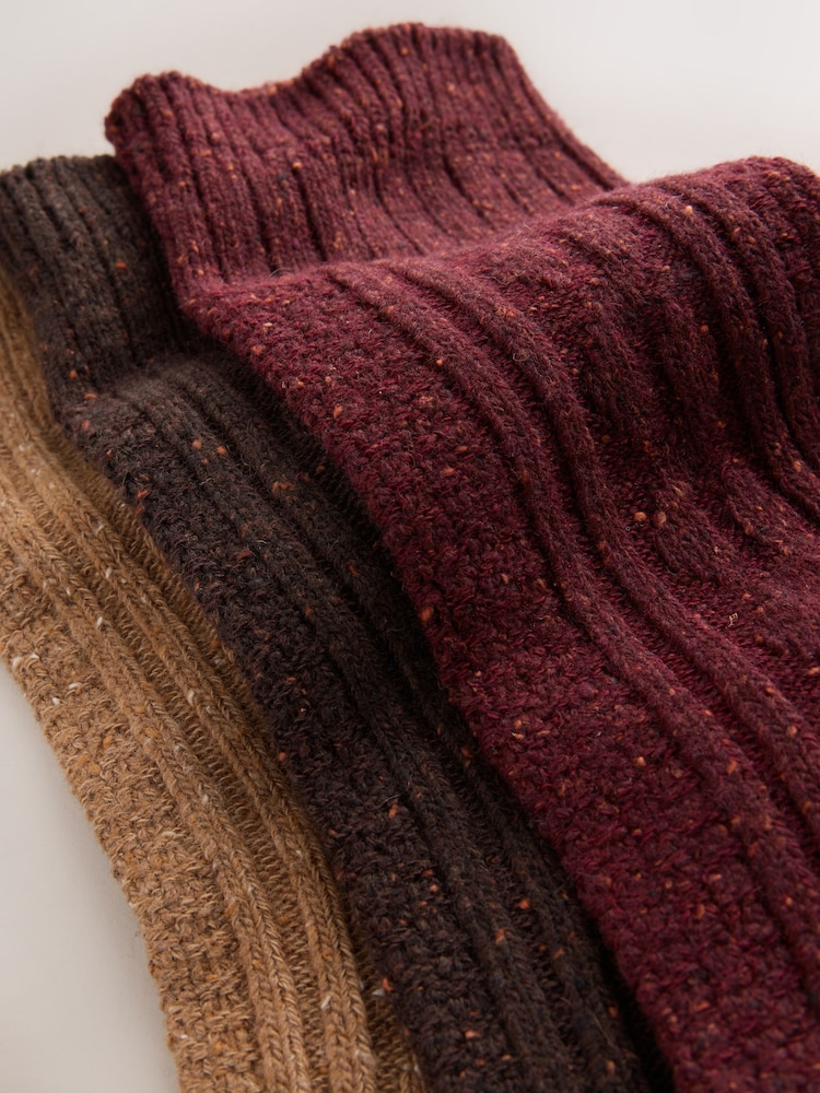 Chocolate Brown Tonal - Chaussettes courtes en laine thermique mélangée à torsades 3 Lot de 0 - Image 6 sur 6