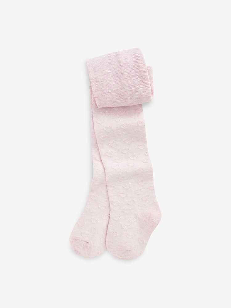 Pink Cotton Rich Textured Heart Tights - Image 1 of 2