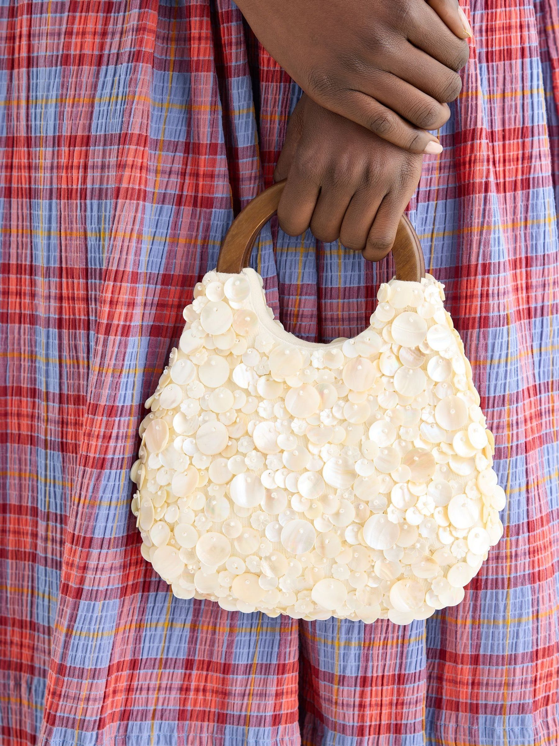 Buy Oliver Bonas Cream Danni Cream Beaded Shell Clutch Bag from