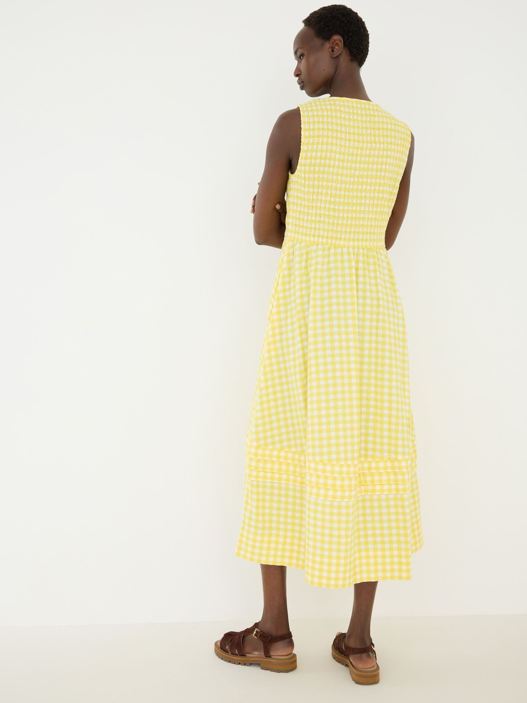 Buy Oliver Bonas Yellow Gingham Shirred Bodice Sleeveless Midi