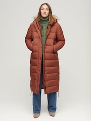 Superdry Brown Faux Fur Hood Longline Puffer Jacket - Image 3 of 6