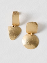 Oliver Bonas Gold Tone Kimora Hammered Metal Drop Stud Earrings - Image 1 of 2