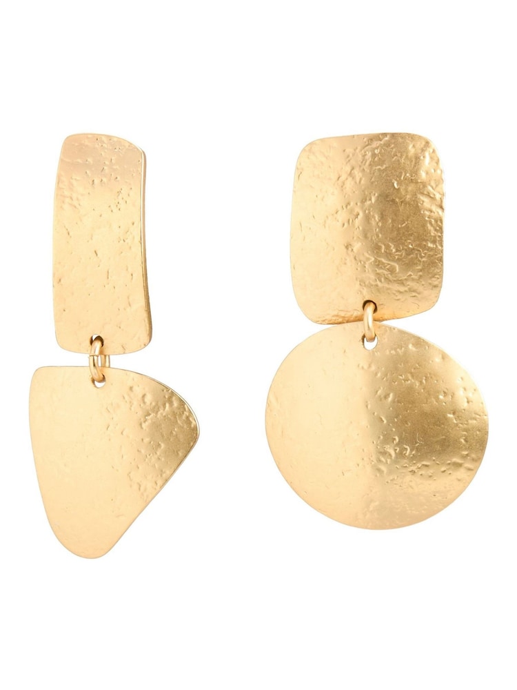 Oliver Bonas Gold Tone Kimora Hammered Metal Drop Stud Earrings - Image 2 of 2 Oliver Bonas Gold Tone Kimora Hammered Metal Drop Stud Earrings - Image 2 of 2