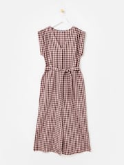 Oliver Bonas Pink Pink & Brown V-Neck Gathered Shoulder Cropped Jumpsuit - Image 3 of 8