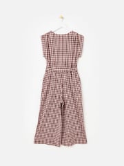 Oliver Bonas Pink Pink & Brown V-Neck Gathered Shoulder Cropped Jumpsuit - Image 4 of 8