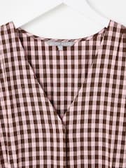 Oliver Bonas Pink Pink & Brown V-Neck Gathered Shoulder Cropped Jumpsuit - Image 5 of 8