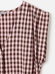 Oliver Bonas Pink Pink & Brown V-Neck Gathered Shoulder Cropped Jumpsuit - Image 6 of 8
