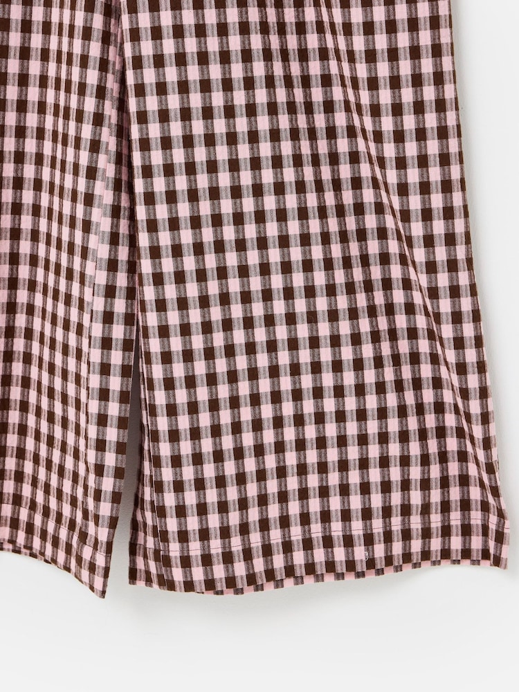 Oliver Bonas Pink Pink & Brown V-Neck Gathered Shoulder Cropped Jumpsuit - Image 8 of 8 Oliver Bonas Pink Pink & Brown V-Neck Gathered Shoulder Cropped Jumpsuit - Image 8 of 8