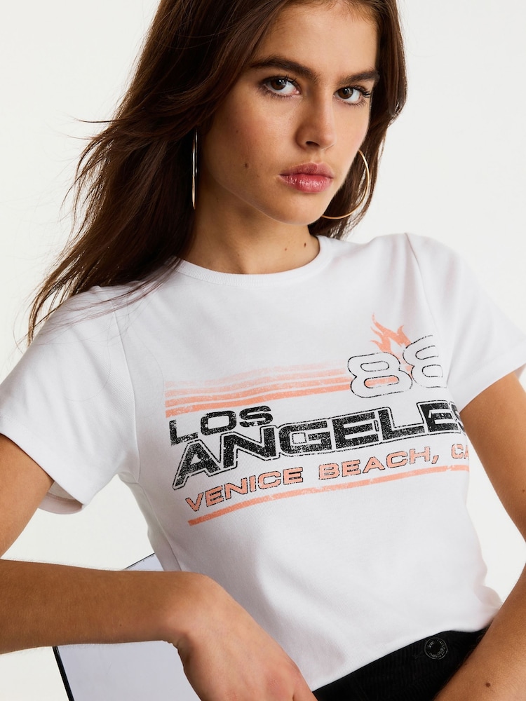White Slim Fit Short Sleeve Graphic T-Shirt - Image 1 of 6