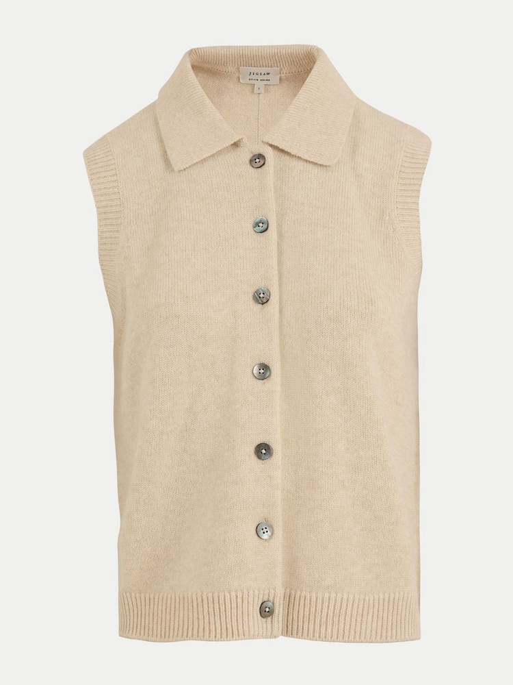 Jigsaw Cream Compact Wool Collar Waistcoat - Image 5 of 5