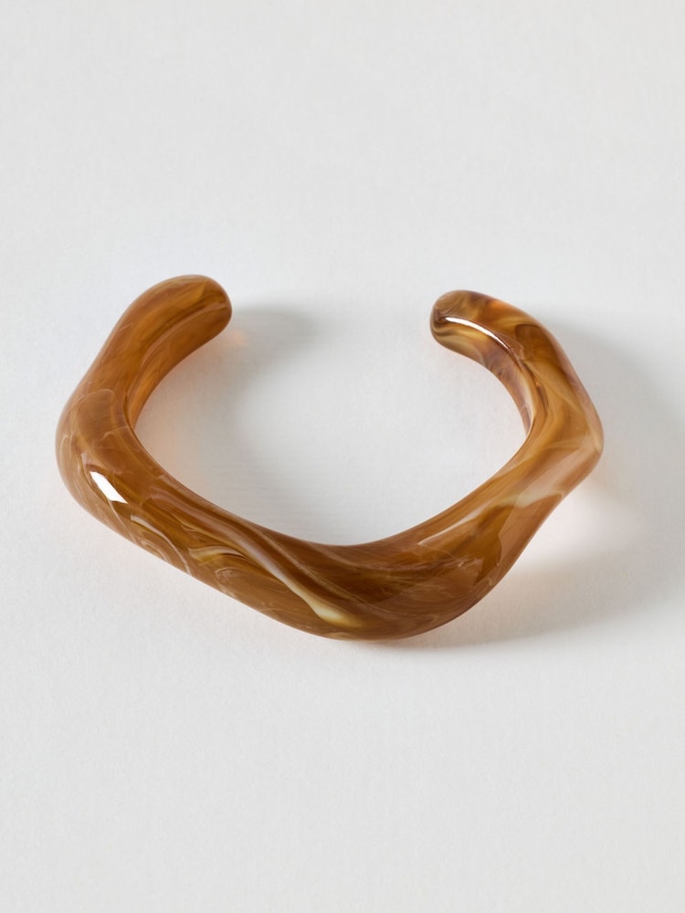 Oliver Bonas Brown Dawn Brown Resin Curved Cuff Bangle - Image 1 of 3 Oliver Bonas Brown Dawn Brown Resin Curved Cuff Bangle - Image 1 of 3