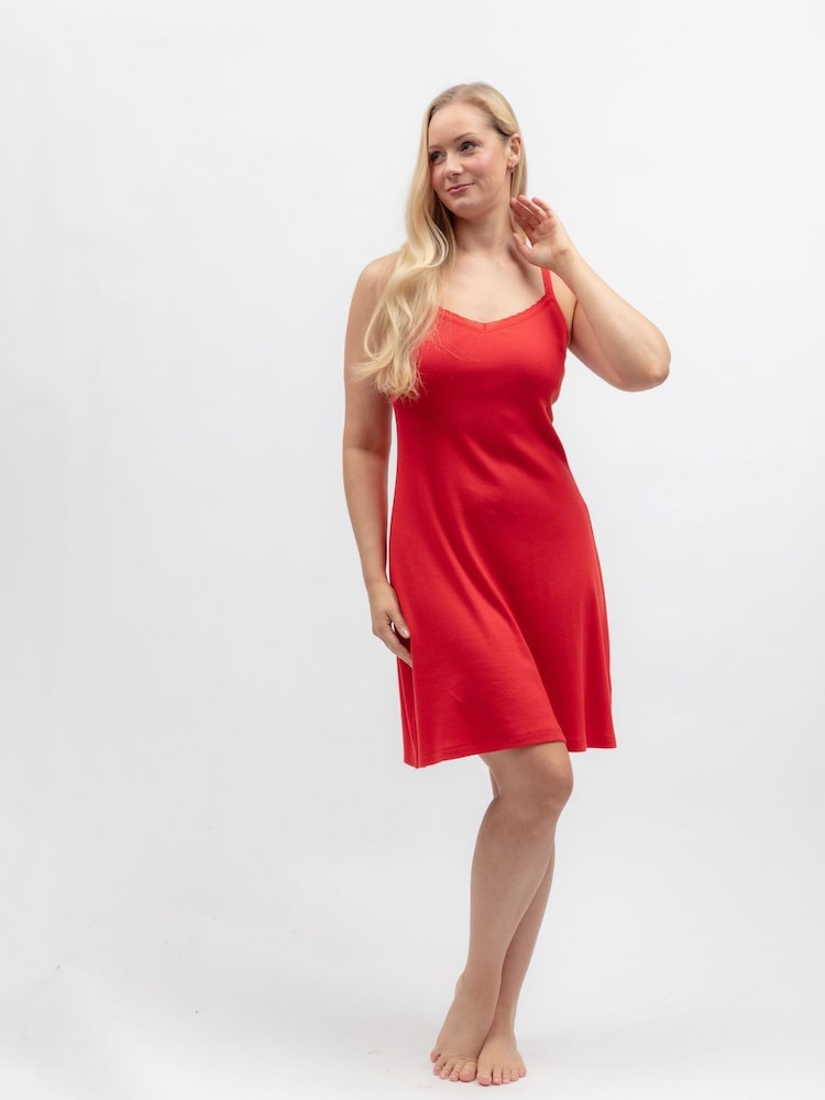 Cyberjammies Red Ribbed Jersey Strappy Hidden Support Short Nightdress - Image 2 of 4 Cyberjammies Red Ribbed Jersey Strappy Hidden Support Short Nightdress - Image 2 of 4