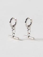 Oliver Bonas Silver Aretha Silver Tone Waterproof T-Bar Drop Hoop Earrings - Image 1 of 2