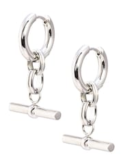 Oliver Bonas Silver Aretha Silver Tone Waterproof T-Bar Drop Hoop Earrings - Image 2 of 2