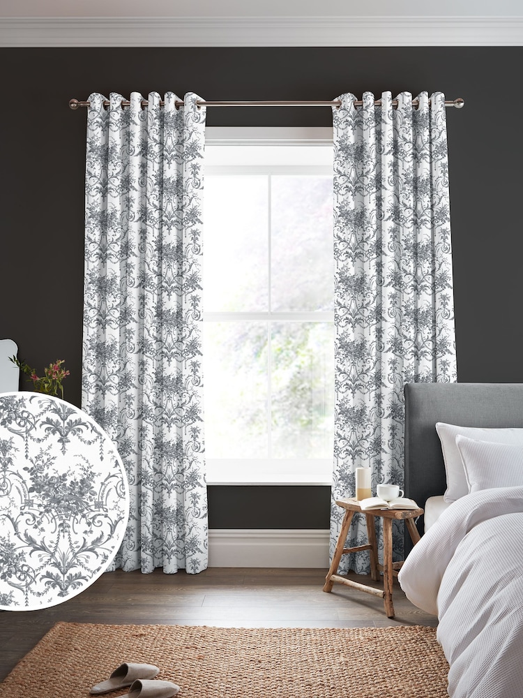 Laura Ashley Charcoal Tuileries Made to Measure 100% Cotton Curtains - Image 1 of 9