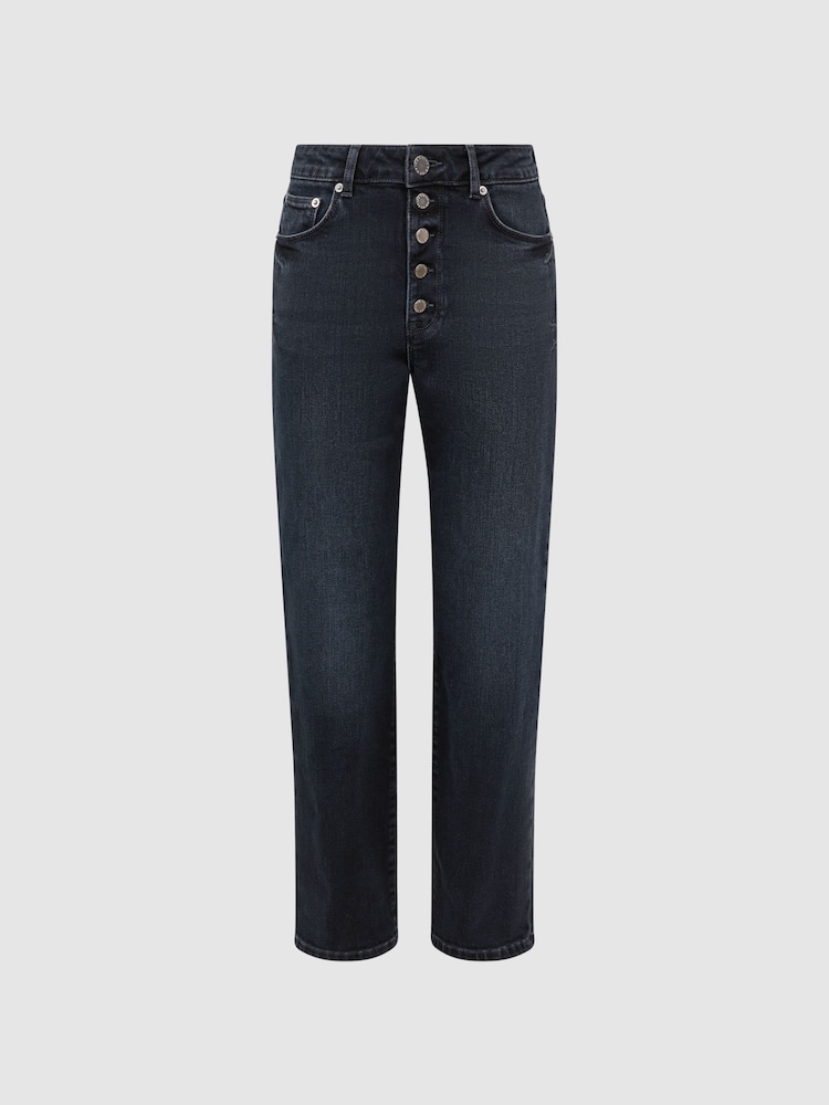 Reiss Black Maisie Cropped Mid Rise Straight Leg Jeans - Image 2 of 6
