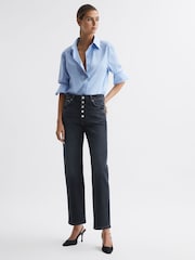 Reiss Black Maisie Cropped Mid Rise Straight Leg Jeans - Image 3 of 6