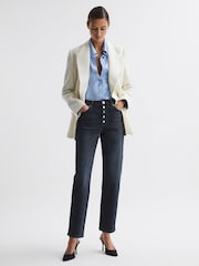 Reiss Black Maisie Cropped Mid Rise Straight Leg Jeans - Image 6 of 6