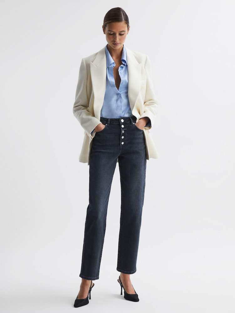 Reiss Black Maisie Cropped Mid Rise Straight Leg Jeans - Image 6 of 6