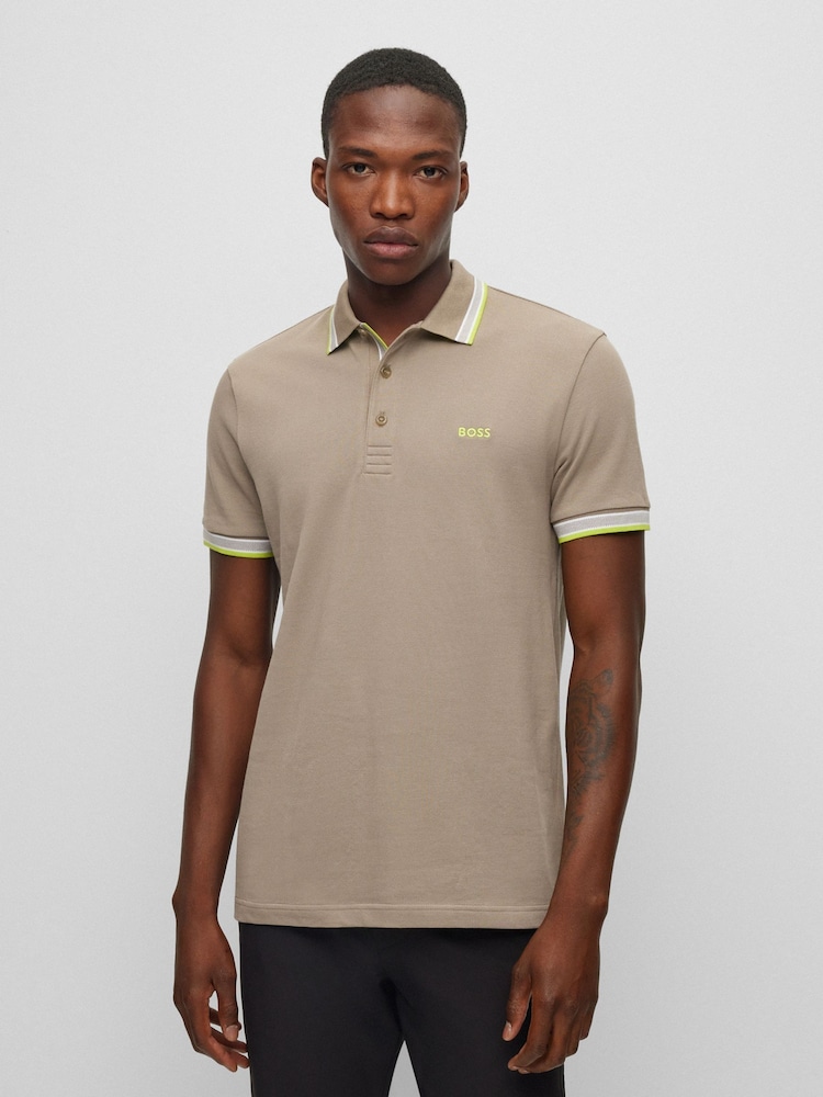 BOSS Beige/Green Tipping Paddy Polo Shirt - Image 1 of 5