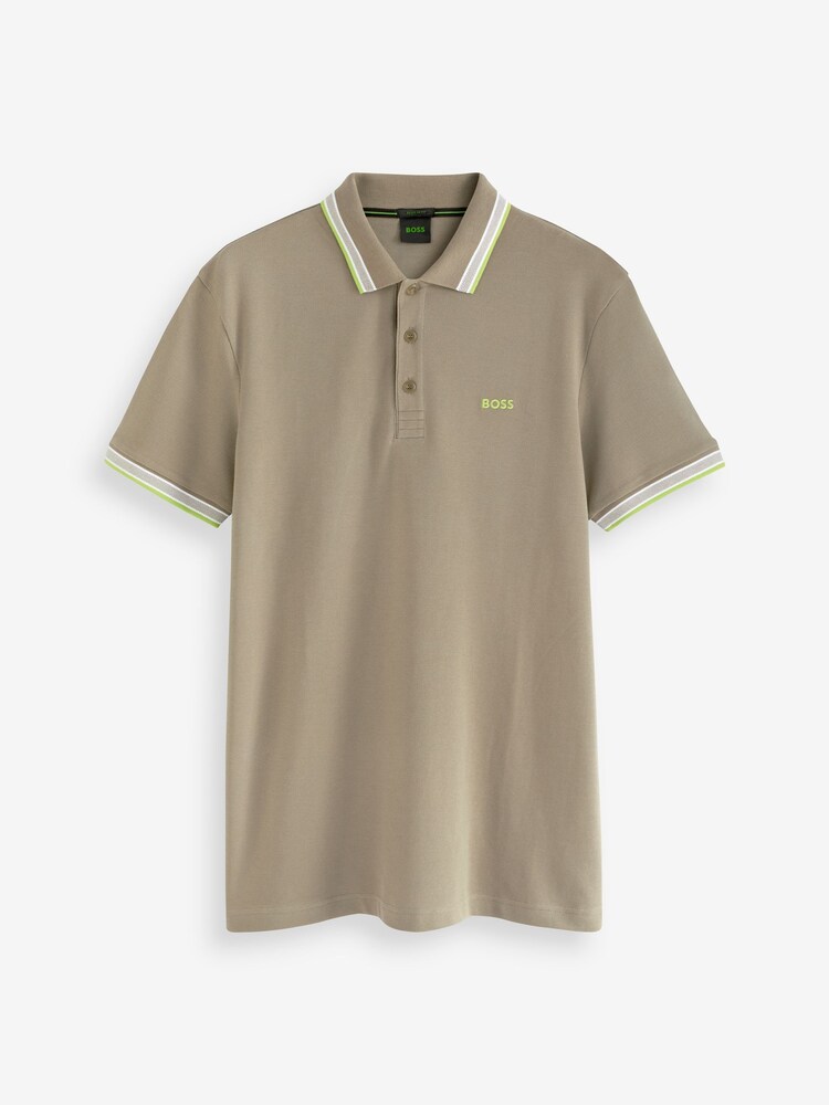 BOSS Beige/Green Tipping Paddy Polo Shirt - Image 5 of 5