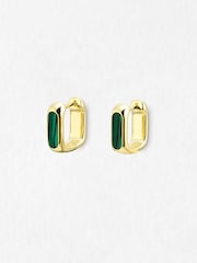 Oliver Bonas Green Ava Malachite Inlay Square Gold Plated Clicker Hoop Earrings - Image 1 of 4