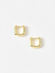 Oliver Bonas Green Ava Malachite Inlay Square Gold Plated Clicker Hoop Earrings - Image 2 of 4