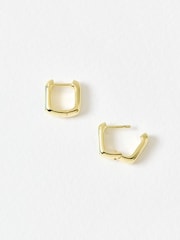 Oliver Bonas Green Ava Malachite Inlay Square Gold Plated Clicker Hoop Earrings - Image 3 of 4