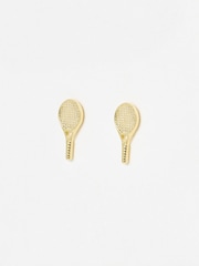 Oliver Bonas Gold Aryna Tennis Racket Gold Plated Stud Earrings - Image 1 of 3