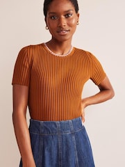Boden Orange Crochet-Trim Knitted T-Shirt - Image 1 of 6