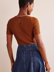 Boden Orange Crochet-Trim Knitted T-Shirt - Image 2 of 6