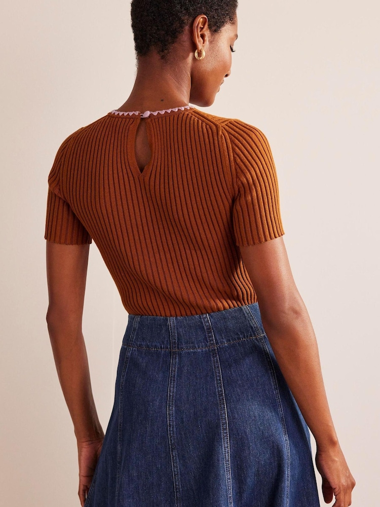 Boden Orange Crochet-Trim Knitted T-Shirt - Image 2 of 6