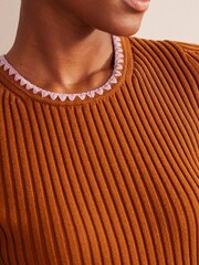 Boden Orange Crochet-Trim Knitted T-Shirt - Image 4 of 6