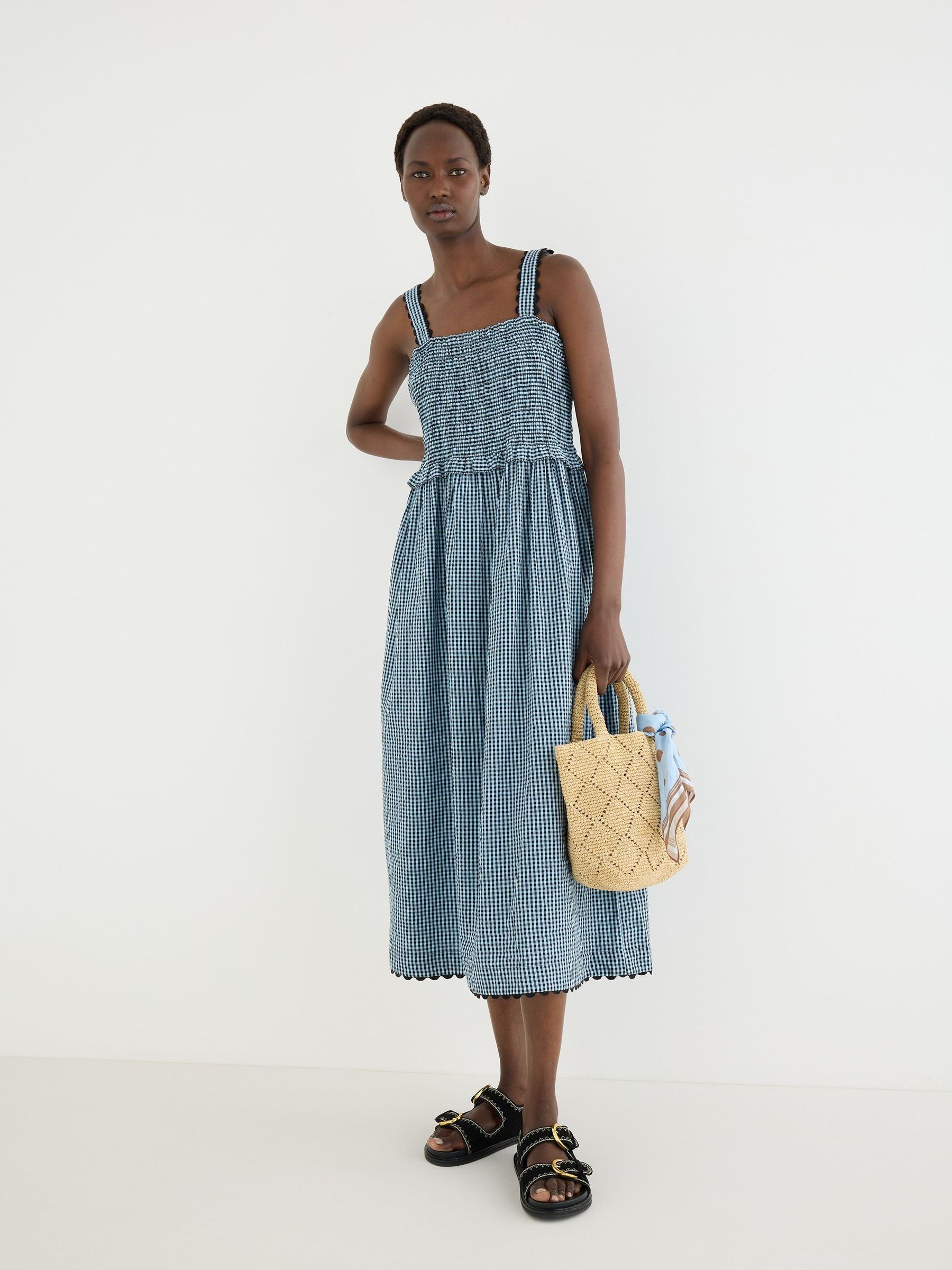 Buy Oliver Bonas Blue Blue & Black Gingham Strappy Midi Dress from